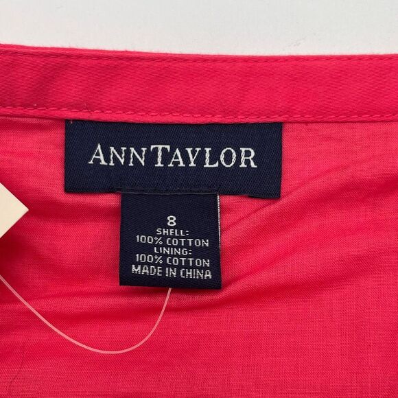 ANN TAYLOR Skirt Women's Size 8 Pink Cotton Pleated Side Zip A-Line Knee Length - Picture 4 of 11